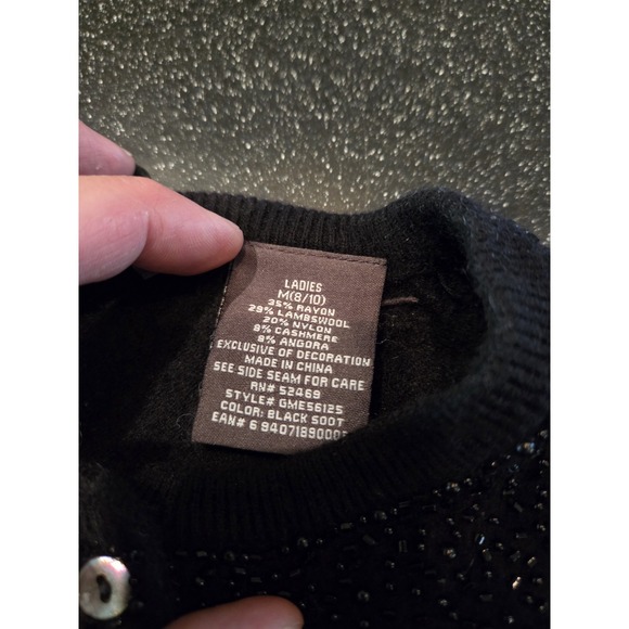 George ME Mark Eisen Black Beaded Cardigan Women's M Wool Cashmere Angora... - Picture 4 of 8